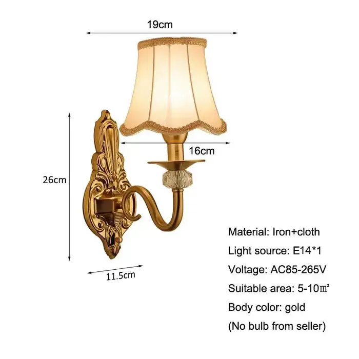 Applique murale en fer de style européen pour chambre à coucher, lampe de chevet en tissu, salon cré