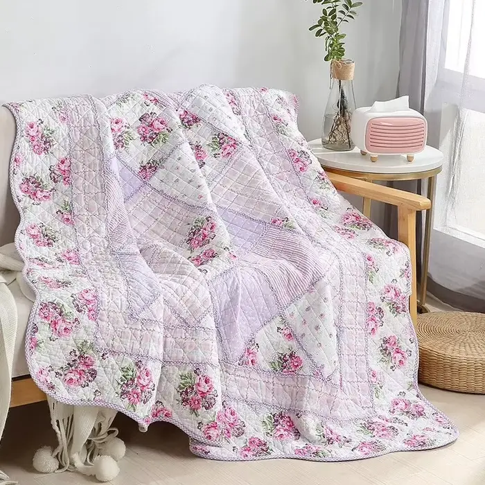 Couverture à carreaux floraux, couette en coton, couvre-lit sur le lit, couette appliques, couvre-lit européen matelassé, couvre-lit en lin Cubrecam