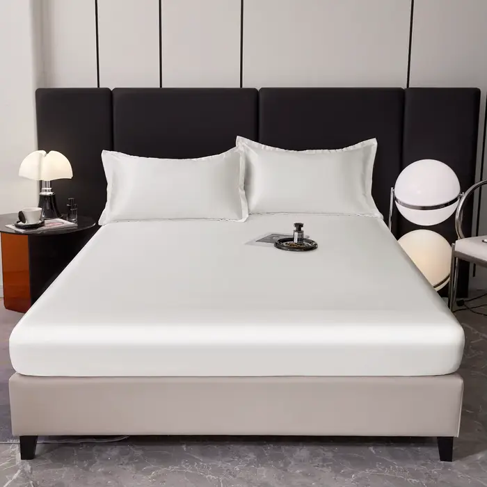 Drap-housse en Satin rayonne, housse de matelas de couleur unie avec bande élastique, drap de lit ha