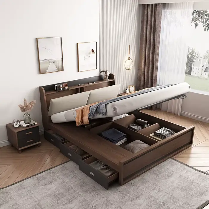 Meubles de chambre à coucher, tête de lit haute, lit King Size moderne, ensembles de chambre à couch