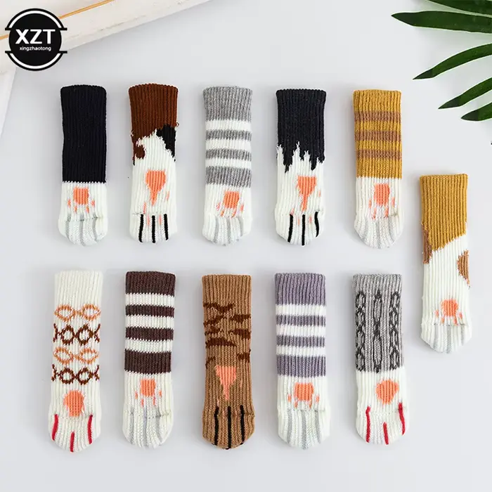 Coussinet de pied de Table et de chaise, housse de protection, griffe de chat, chaussettes tricotées