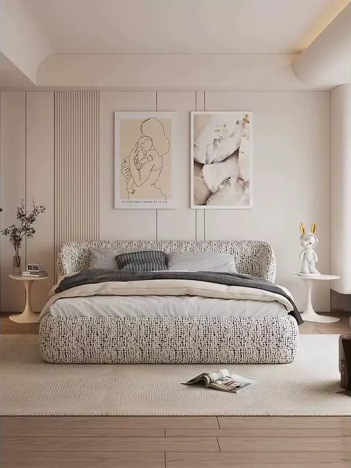 Lit double pour chambre à coucher, cadre de lit en tissu, tailles 1.5, 1.8, 2.0 cm, style crème, sim