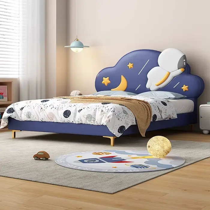 Lit simple moderne et Simple en bois massif pour garçons, lit en cuir d'astronaute de l'espace de de