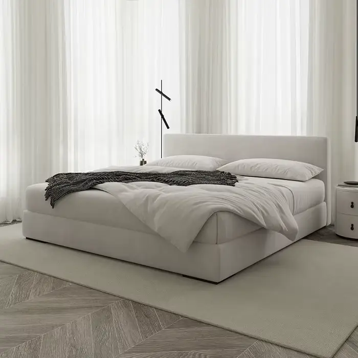 Lit moderne Style crème Design tissu en bois massif meubles de chambre à coucher de luxe King Size h