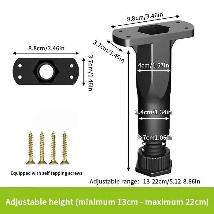 Pied de support télescopique réglable pour sommier, pied de meuble en plastique renforcé, pied de ca