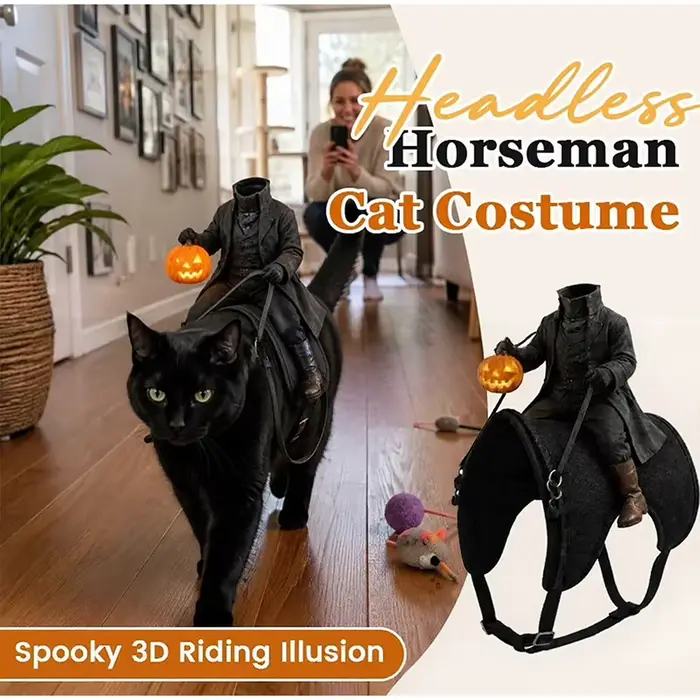 Costume de chat cavalier sans tête, costume d'Halloween effrayant en 3D pour chien, accessoires de déguisement pour animaux de compagnie, convient aux petits chats et chiens.