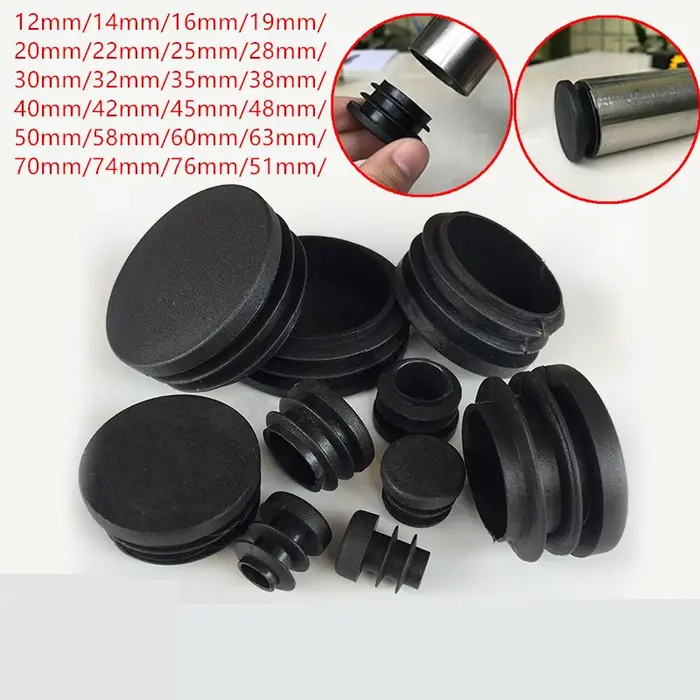 Bouchon d'extrémité rond en plastique noir, Inserts de Tube, bouchon d'insertion pour pied de chaise