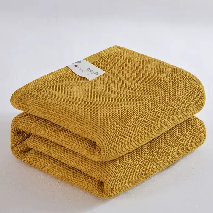Couverture en coton à carreaux gaufré fin pour lit