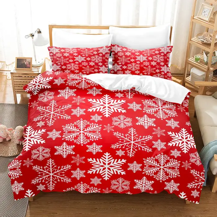 Parure de lit joyeux noël, flocons de neige, housse de couette imprimée en 3D, douce, simple, Double