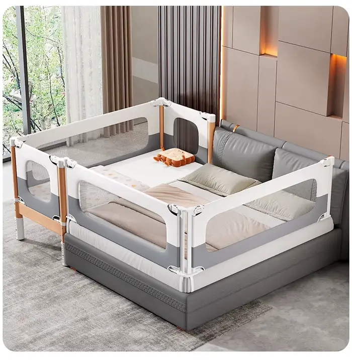 Berceau d'épissure personnalisable, lit plat de chevet élargi en bois massif, garde-corps relevable 