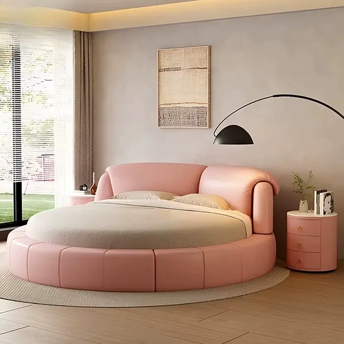 Lit rond pour hôtel, lit princesse pour filles, 180x200cm, lit moderne double, meubles pour chambre