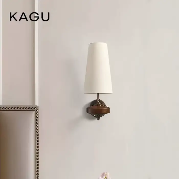 KAGU – applique murale vintage française en bois massif, style rétro, pour chambre à coucher, salon, éclairage rustique et chaleureux pour la maison, luminaire de chevet