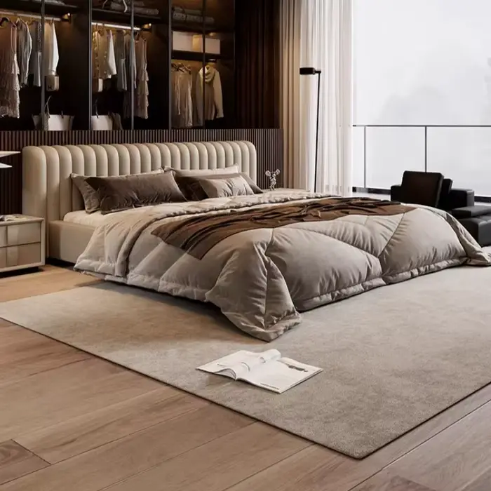 Lit de rangement en bois et cuir