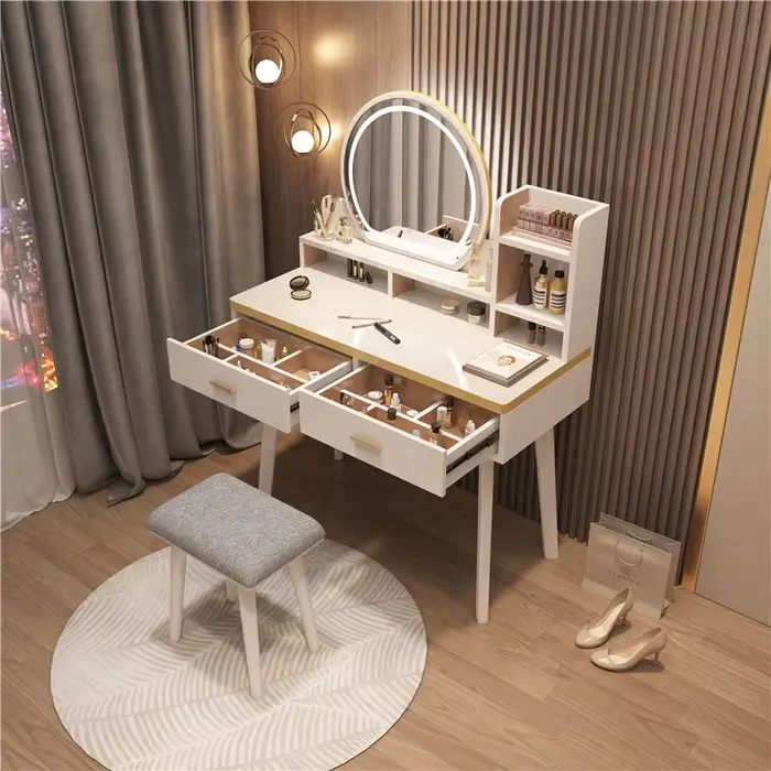 Ensemble de commode de luxe nordique moderne pour chambre à coucher avec tiroir à miroir en bois massif