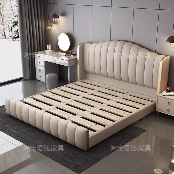 Lit de luxe 2x2,2 m avec tiroirs de rangement uniques, tête de lit moderne Queen Size, cadre de lit 