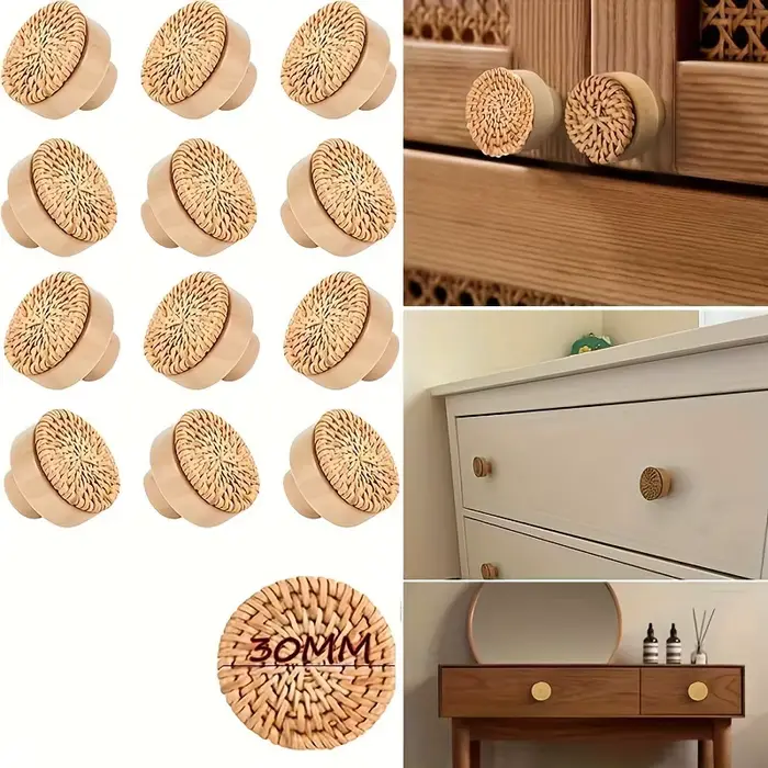 Paquet de 6 boutons de commode en rotin Boho
