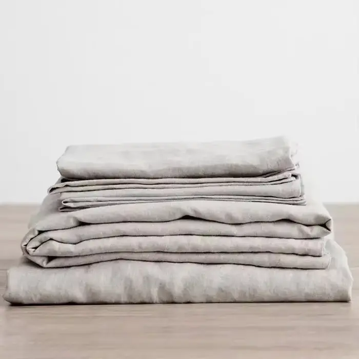 Ensemble de draps en lin 100% lavé, 3 pièces, draps de lit en lin naturel, 2 taies d'oreiller, liter