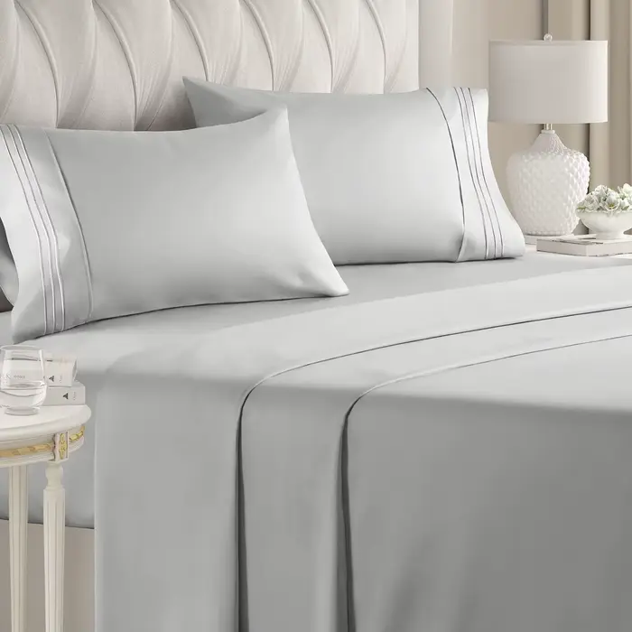 Battilo draps de lit Double 4 pièces ensemble drap plat ajusté avec taie d'oreiller luxe microfibre 