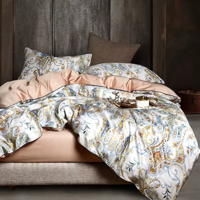 Parure de lit en coton égyptien avec impression numérique oiseau fleur, ensemble de literie de luxe,
