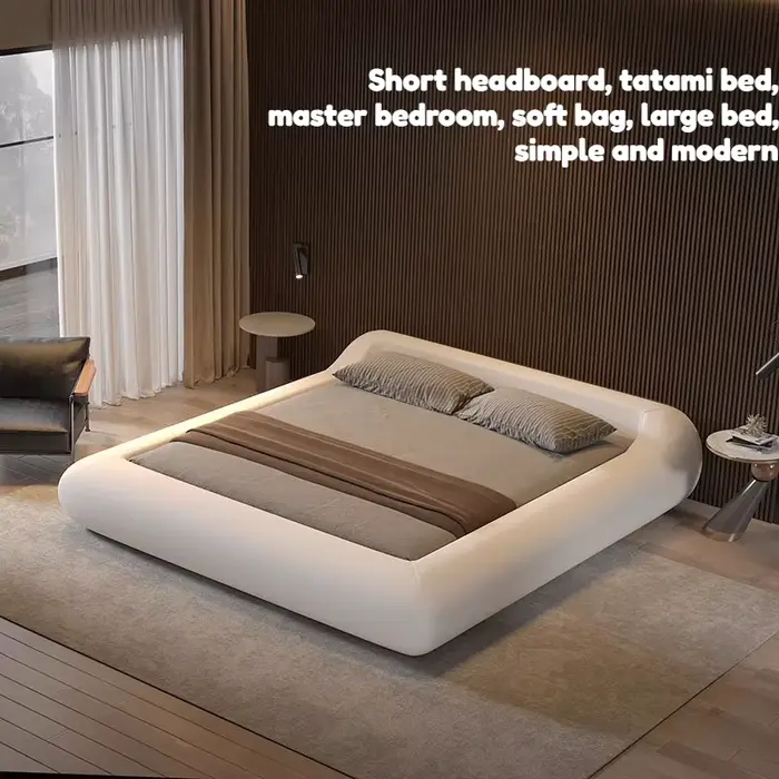 Cadre de lit Queen Size blanc avec tête de lit minimaliste