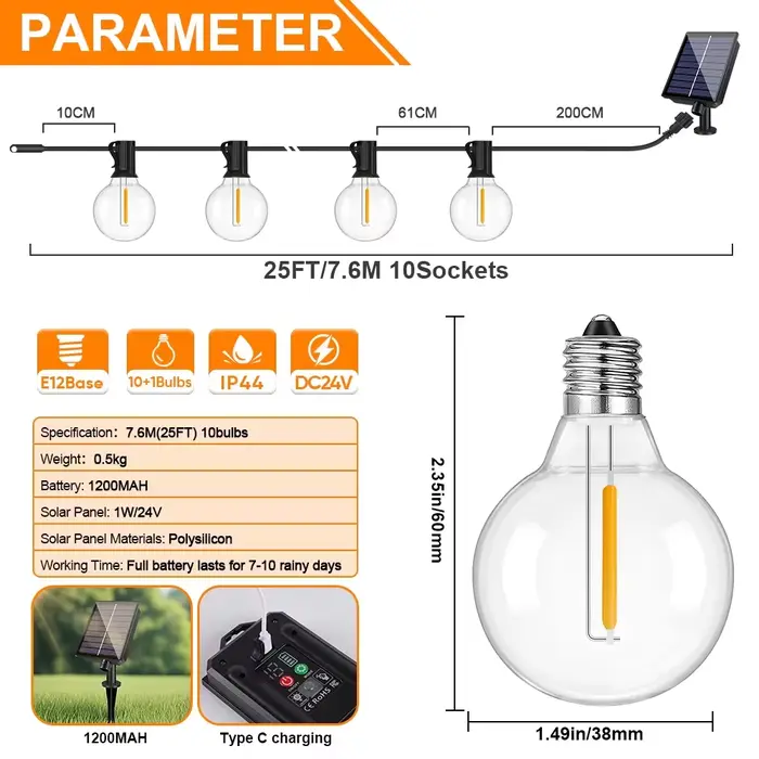 Guirlande lumineuse solaire d'extérieur G40