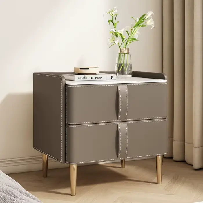Table De chevet classique italienne avec rangement, Table De chevet Glamour éclectique neutre avec s