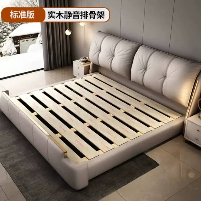 Lit plateforme King Size en cuir capitonné avec rangement, design italien moderne et luxueux pour ch