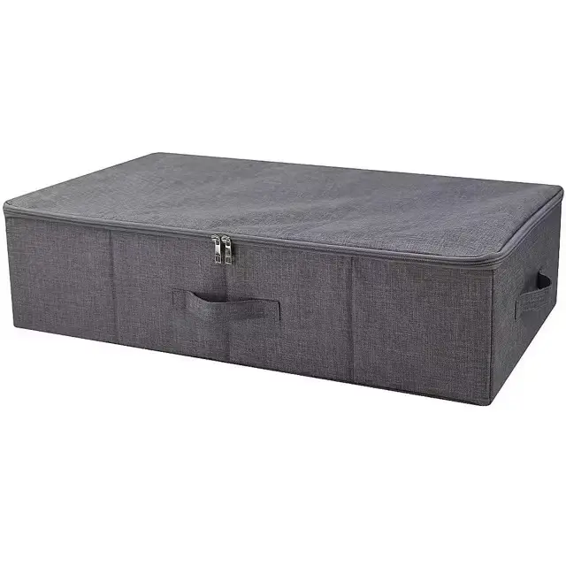Boîte de rangement sous lit en coton et lin, double fermeture éclair, organisateur pliable en tissu,