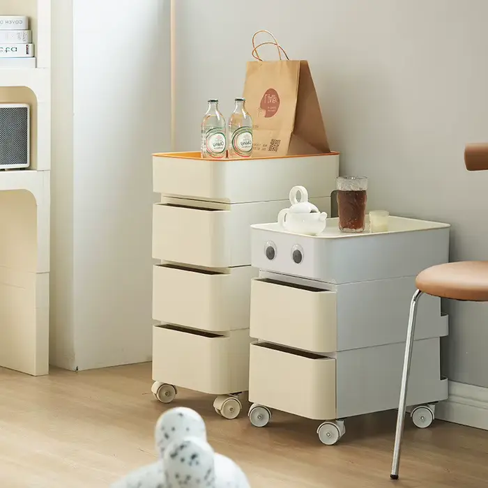 Table de chevet mobile design, unité de rangement moderne avec chariot poussoir pour petits espaces, organisateur de chambre compact