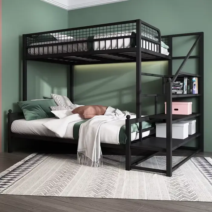Meubles de chambre à coucher intégrés de Style industriel, lit mezzanine superposé en métal pour adu