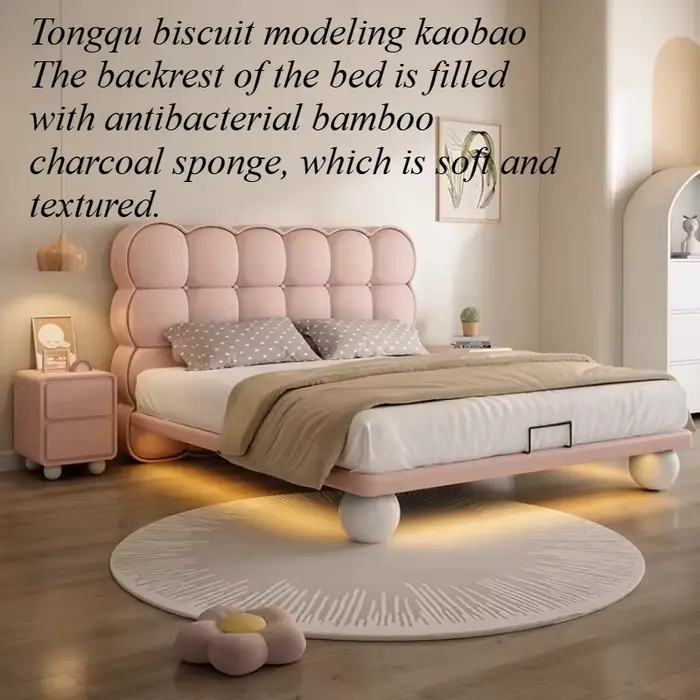 Cadre de lit double, tables de chevet minimalistes, lit moderne de taille Queen, rangement de luxe, 