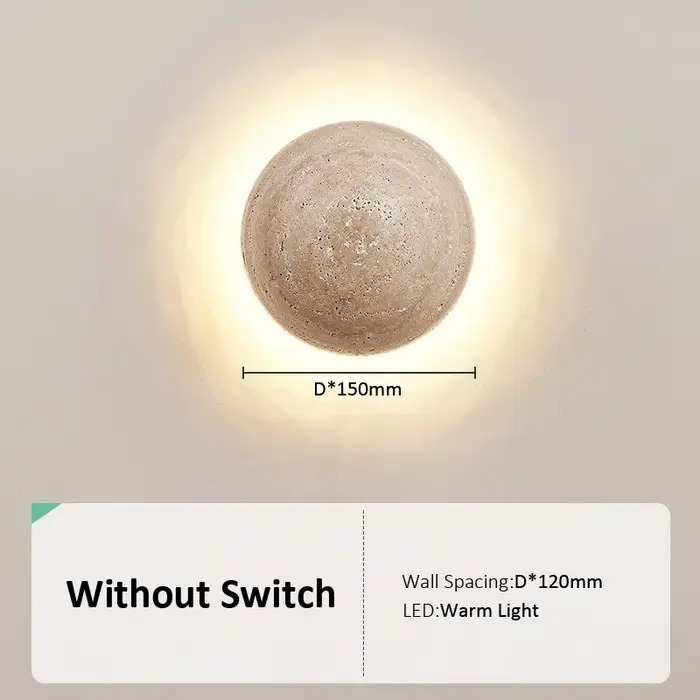 Applique murale de chevet de style crème nordique pour chambre à coucher, LED semi-circulaire, pierr