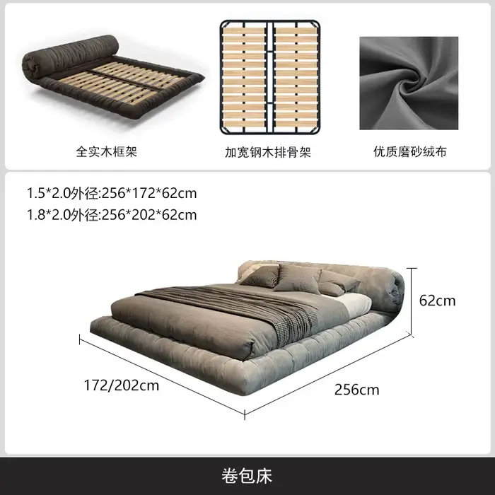 Lit Double Minimaliste de Luxe avec Tête de Lit 180x200cm pour Chambre à Coucher et Salon - Meuble d