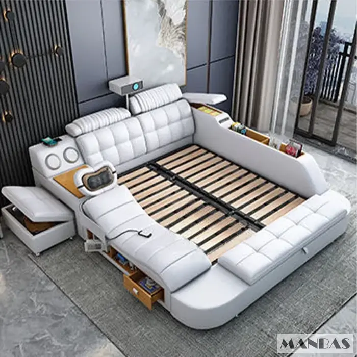 Lit Linlamlim Tech Smart en cuir véritable |   Lits ultimes multifonctionnels |   Lit Tatami de mass