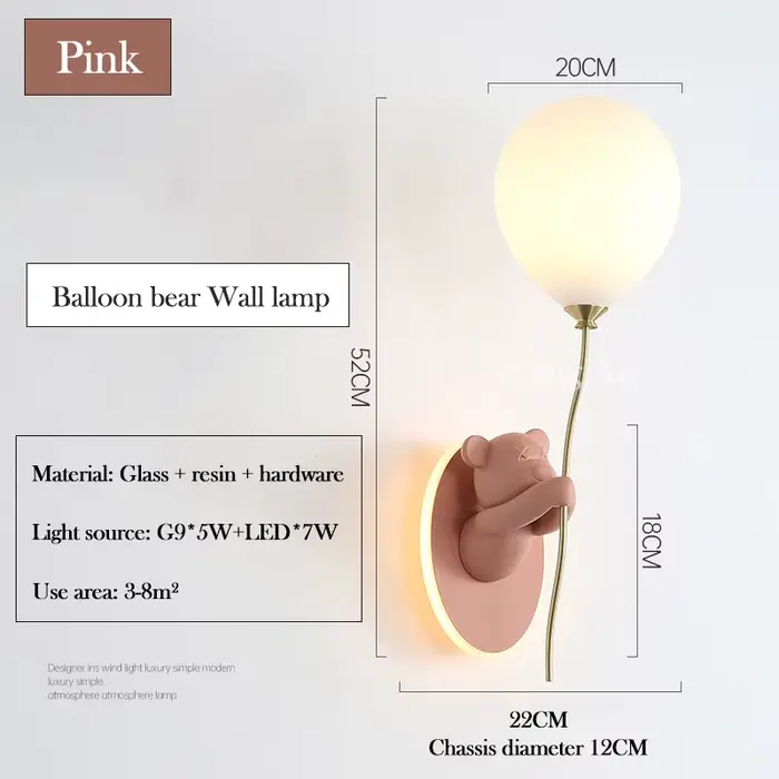Lampes murales ours ballon rose lampe de chambre d'enfant mignonne moderne chaude chambre de princes