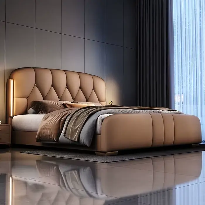 Ensemble de lit de luxe moderne au Design italien, meubles de chambre King & Queen Size, lit Double