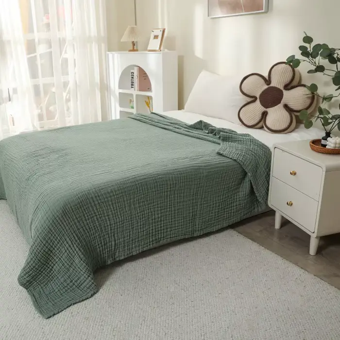 Couverture en mousseline 100% coton, 4 couches, pour lit et canapé, légère, respirante et douce, idé