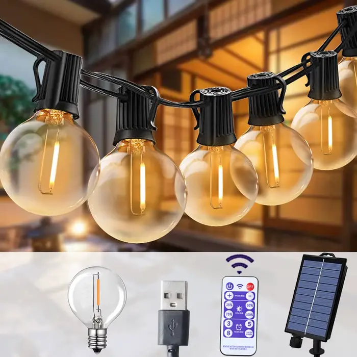 Guirxiété Solaire G40 à LED pour l'Extérieur, Luminaire Décoratif, Idéal pour un Jardin, une Terrass