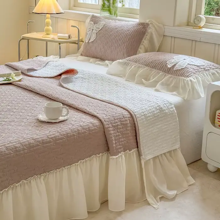Nouvelle couette d'été à volants, absorbante et respirante, douce et unie, pour lit King Size