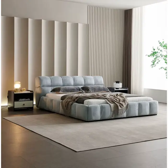 Lit double en tissu minimaliste moderne
