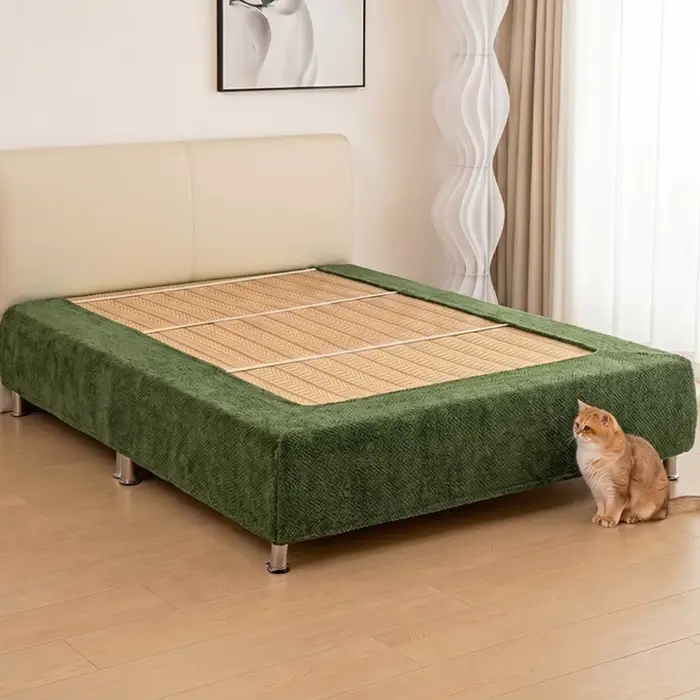 Housse de sommier avec jupe de lit élastiquée en tissu chenille épais imitation lin, antidérapante e