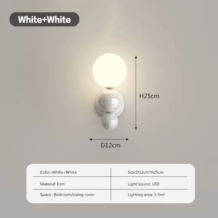 Chambre chevet mur LED lampe en forme de perle blanc couleur contrastée escalier couloir applique mu