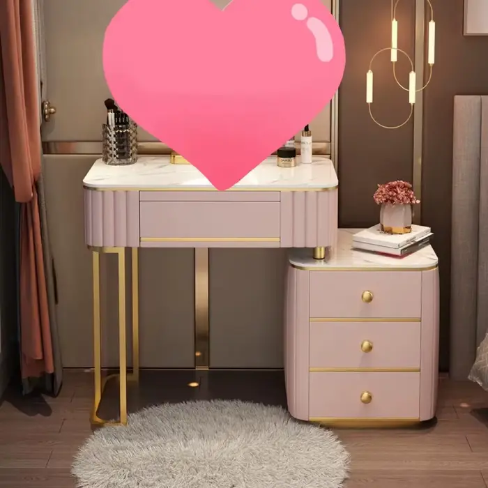 Coiffeuse de luxe moderne compacte avec miroir, tiroirs et rangement, style blanc français, en bois,