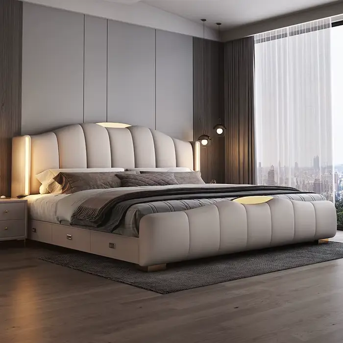 Tête de lit avec cadre 200x220cm, lit de mariage, chambre principale, lit Double King Size, rangemen