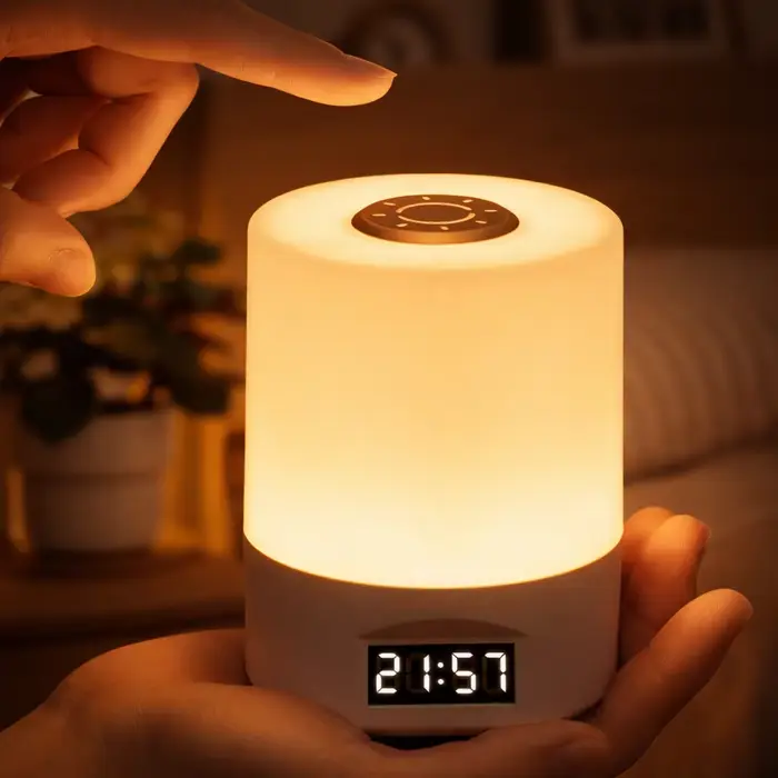 Lampe de chevet à commande tactile avec horloge numérique, lampe de table LED blanc chaud pour chamb