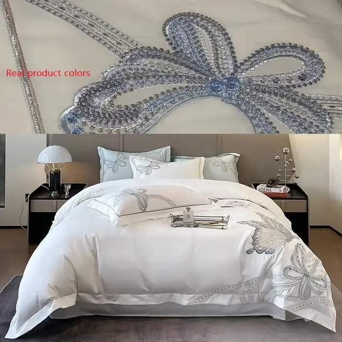 Parure de lit de luxe 100 % coton égyptien avec broderie papillon, housse de couette 100 % coton, dr