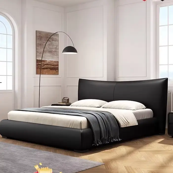 ATUNUS italien minimaliste haut de gamme en cuir de luxe rembourré lit