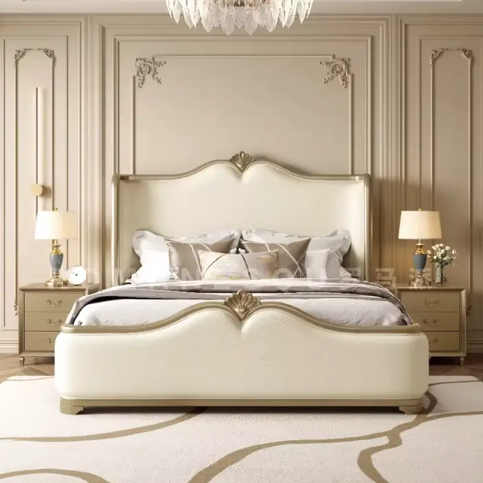 Lit double 180x200cm avec cadre et tête de lit, lit matrimonial de luxe, base Queen, mobilier de cha