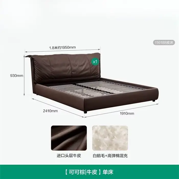 Lit double de luxe 180x200cm avec cadre rembourré pour chambre principale, tête de lit en bois pour 