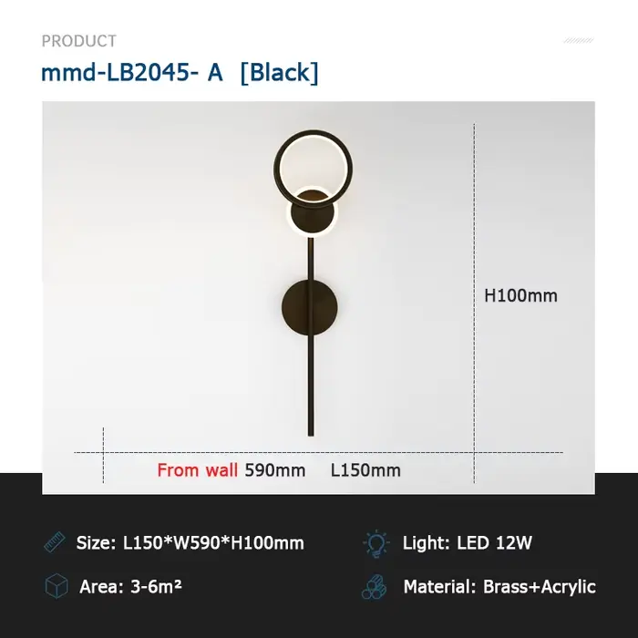 Anneau applique murale LED chevet luxe Art déco minimaliste applique pour chambre salon Loft allée m